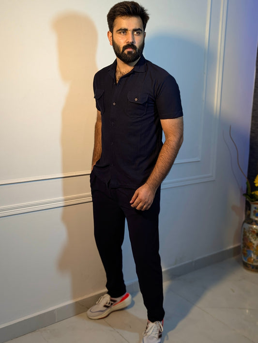 BLACK DOUBLE POCKET SAFARI SUMMER TRACKSUIT FOR MEN/WOMEN