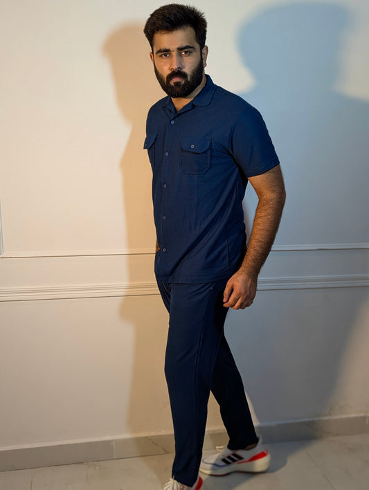 NAVY BLUE DOUBLE POCKET SAFARI SUMMER TRACKSUIT FOR MEN/WOMEN