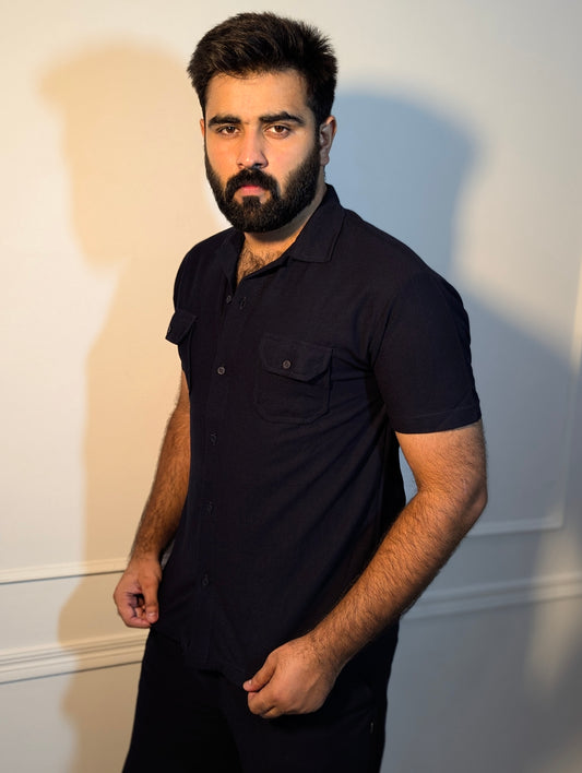 BLACK DOUBLE POCKET SAFARI SUMMER TRACKSUIT FOR MEN/WOMEN