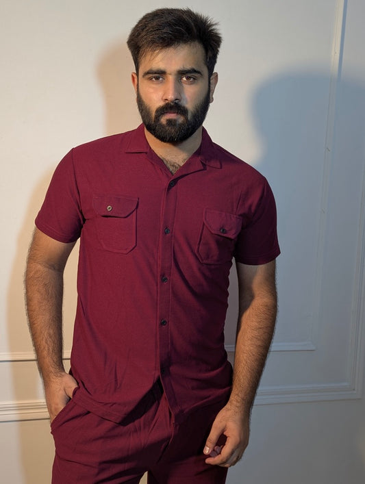 MAROON DOUBLE POCKET SAFARI SUMMER TRACKSUIT FOR MEN/WOMEN