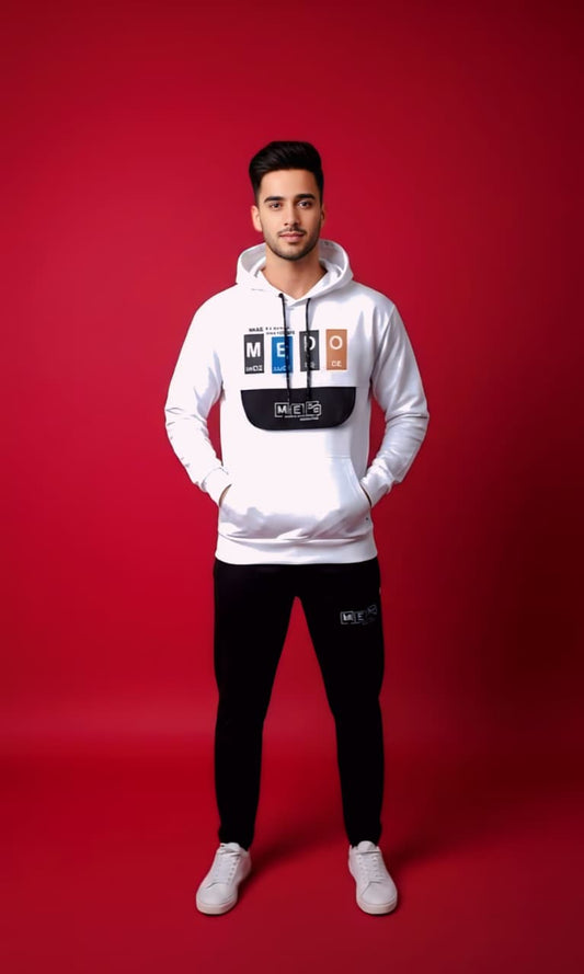 White & Black Hoodie Tracksuit (Unisex)