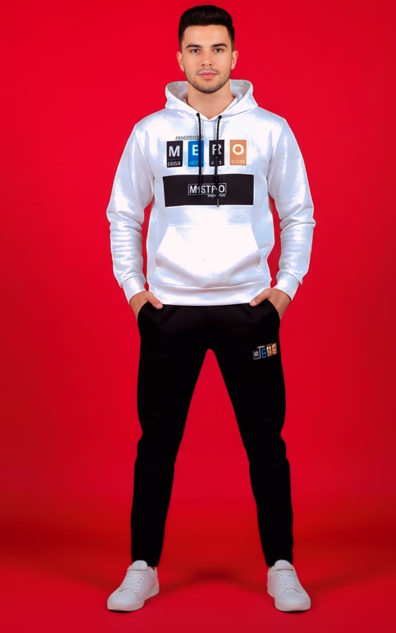 White & Black Hoodie Tracksuit (Unisex)