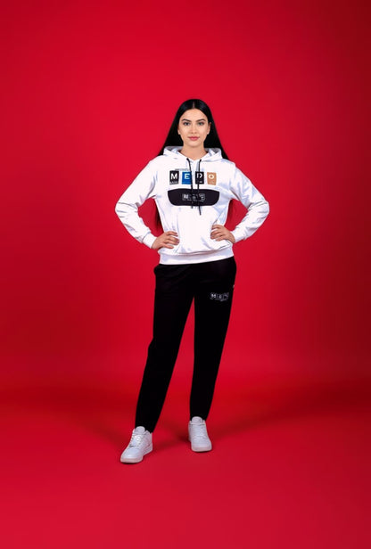 White & Black Hoodie Tracksuit (Unisex)