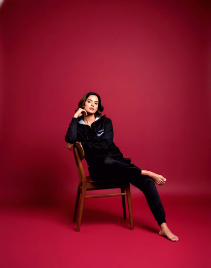 Black Zipper Hoodie Tracksuit (Unisex)