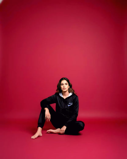 Black Zipper Hoodie Tracksuit (Unisex)