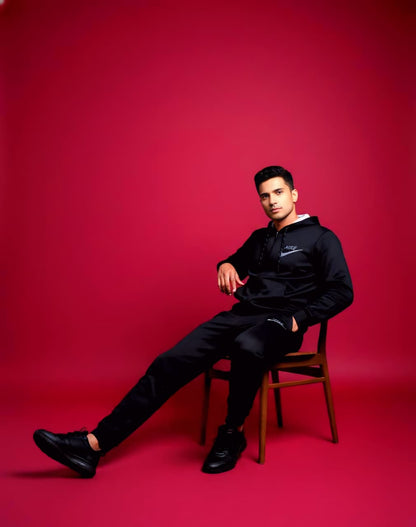 Black Zipper Hoodie Tracksuit (Unisex)