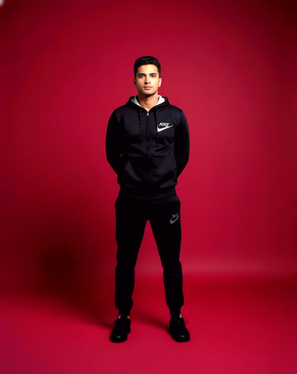 Black Zipper Hoodie Tracksuit (Unisex)