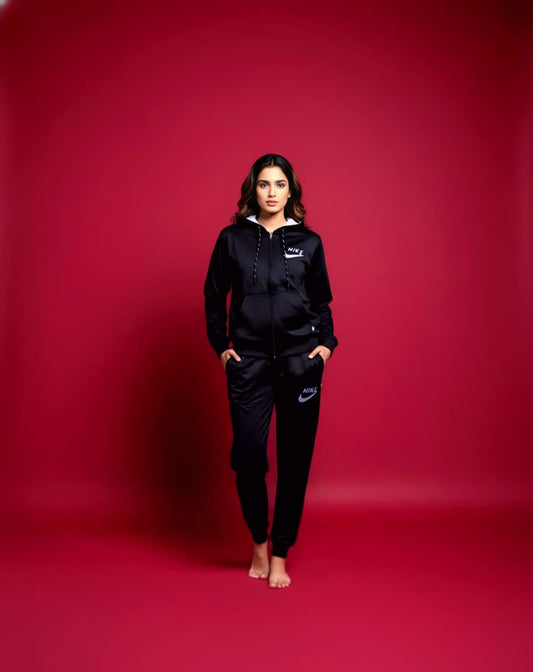 Black Zipper Hoodie Tracksuit (Unisex)