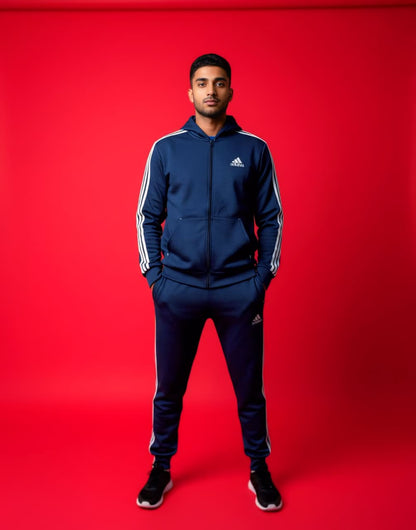 Blue 3-Stripes Zipper Tracksuit (Unisex)
